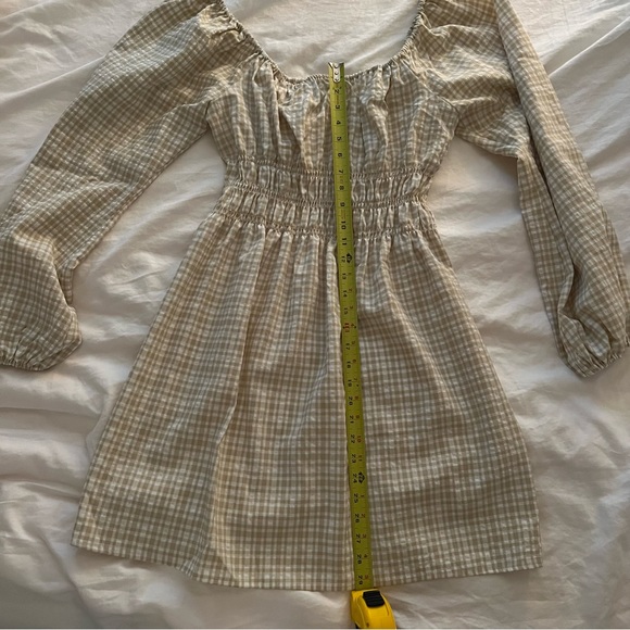 Macy’s Long Sleeve Lightweight Checkered Neutral Dress - Picture 6 of 6